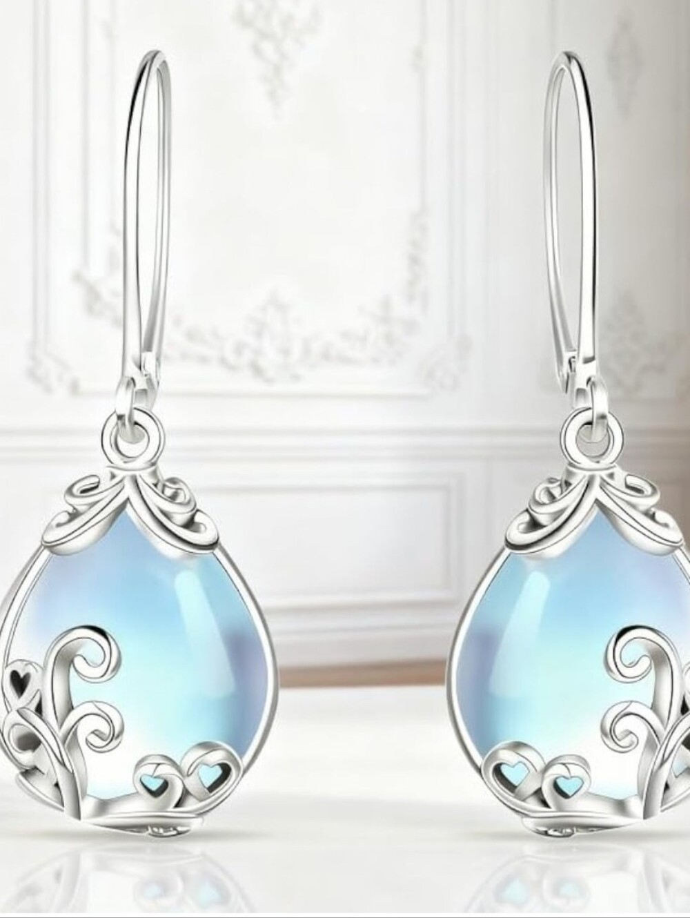 ✨ Sterling silver filigree dangle earrings featuring a teardrop MOONSTONE ✨